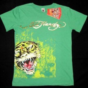 NWT ED HARDY T-Shirt Boys XL / Mens XS Green Logo